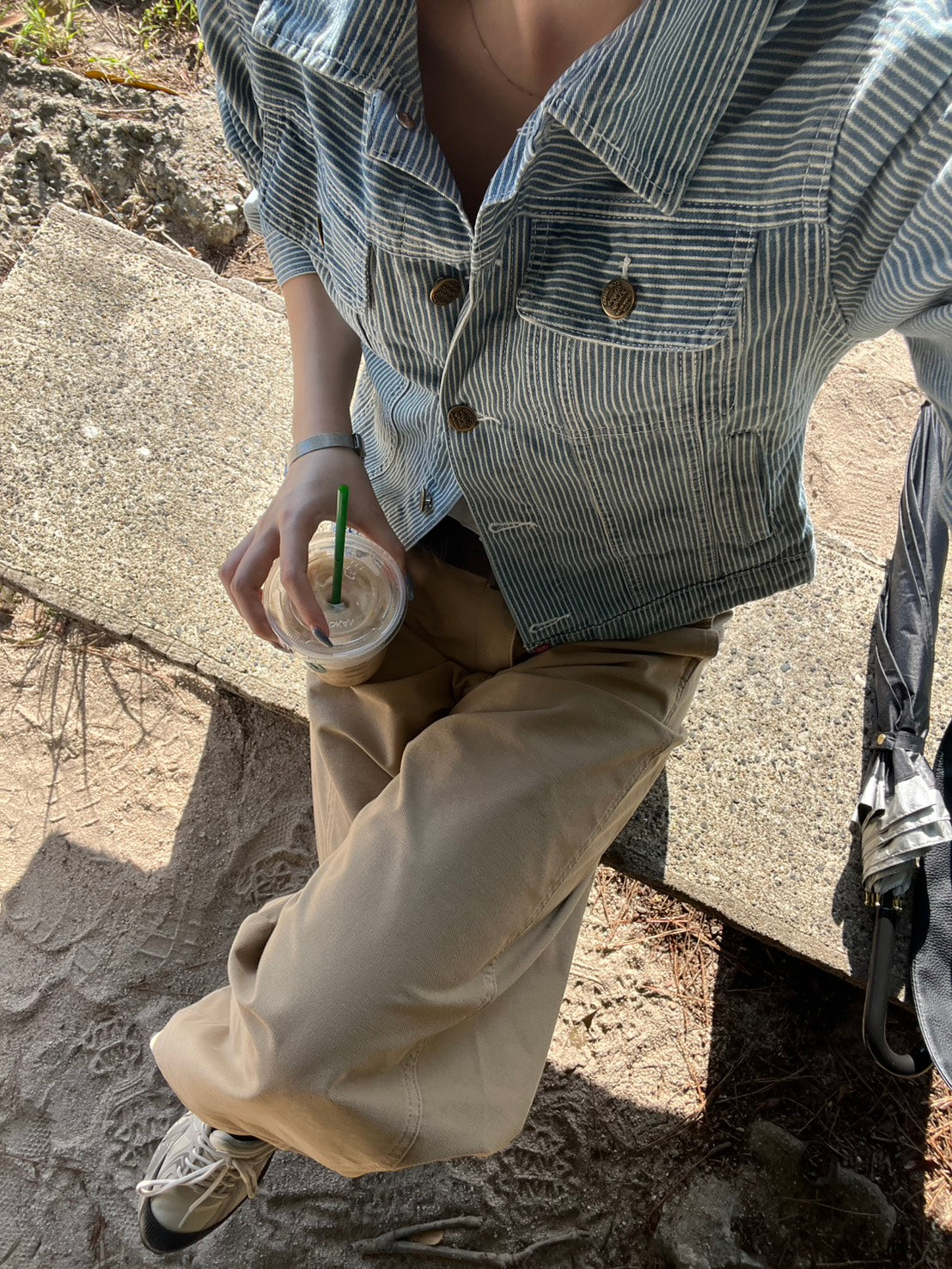 ストライプ柄ショート丈デニムジャケット ON003