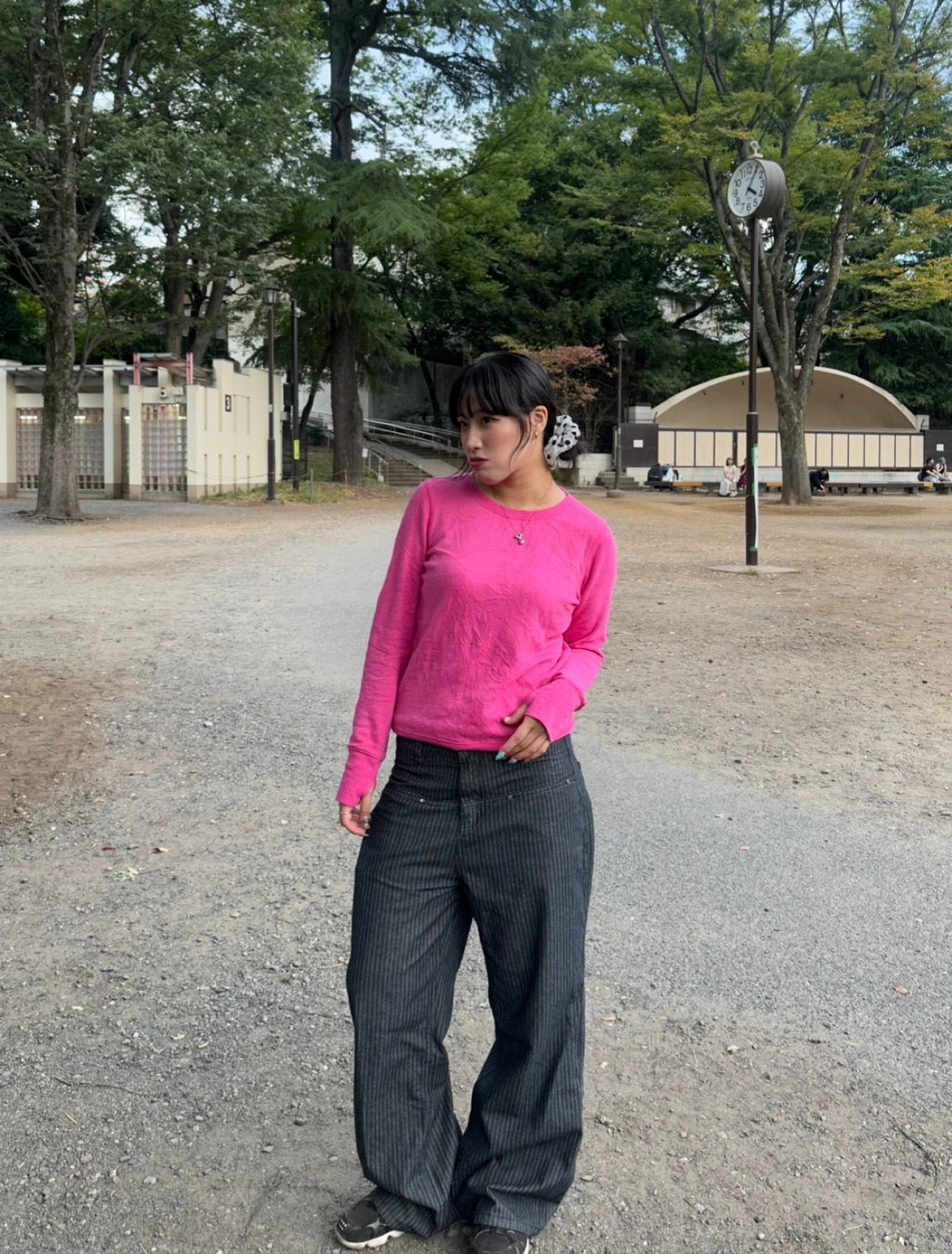 ピンストライプローライズワイドパンツ HY-003