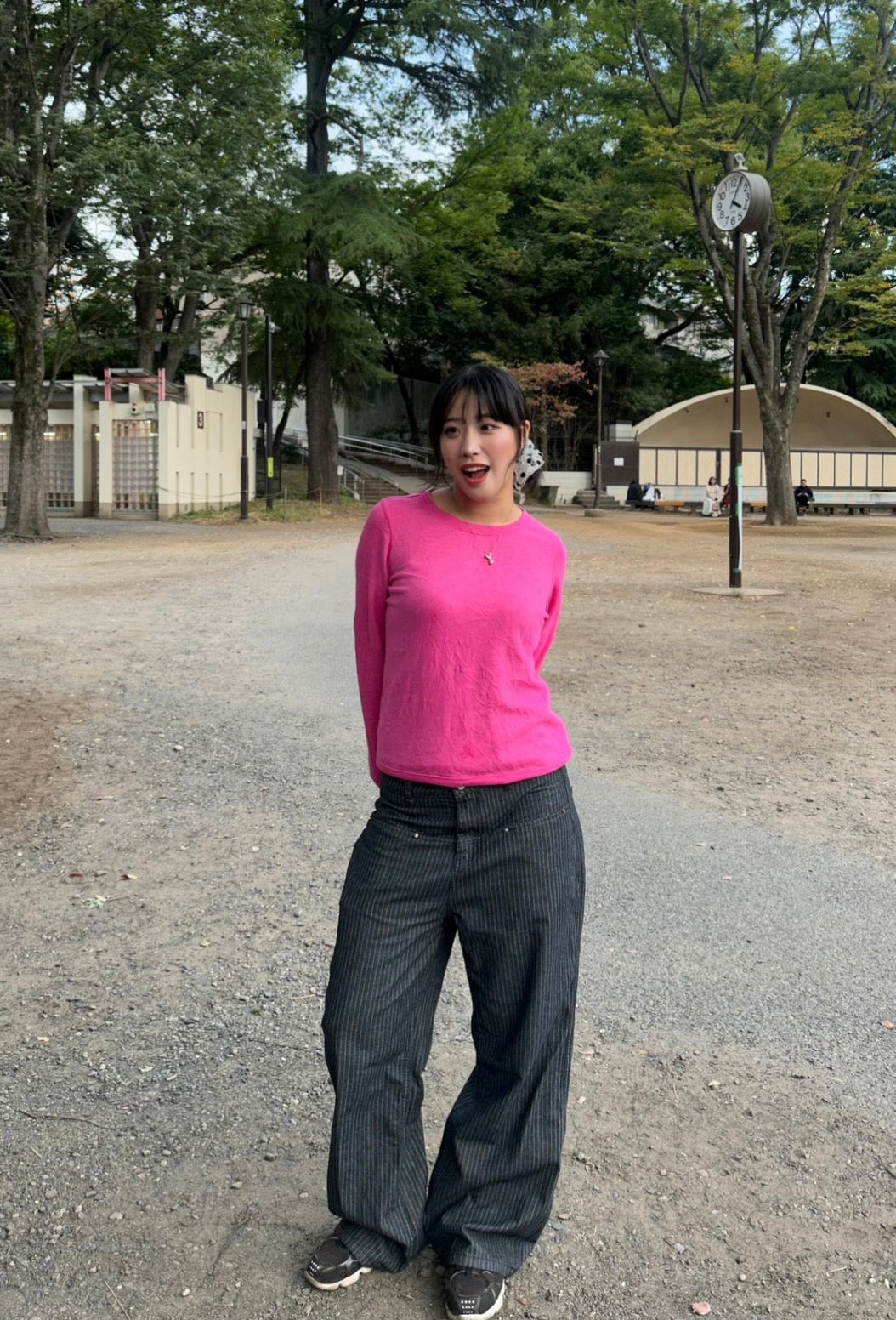 ピンストライプローライズワイドパンツ HY-003