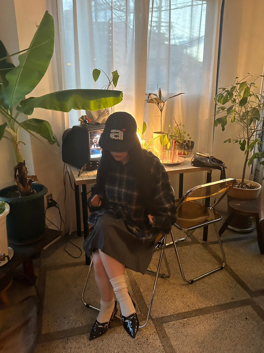 チェック柄フード付きカジュアルシャツ BY-004