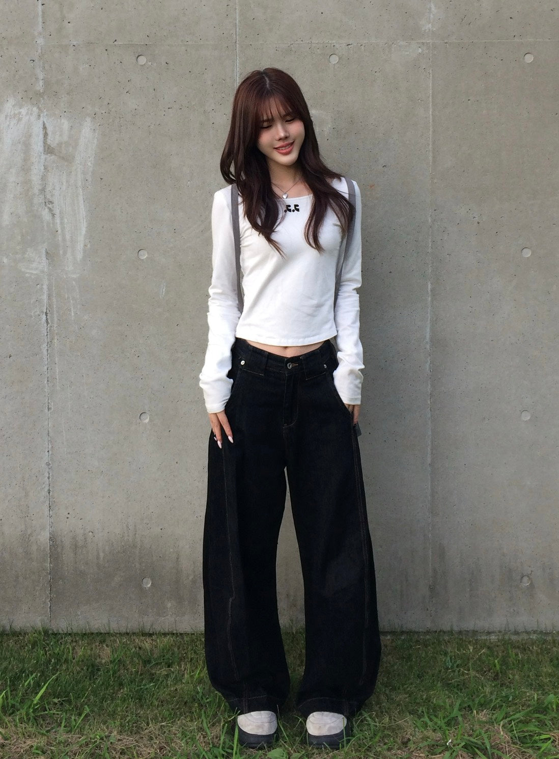 ヴィンテージ風ワイドブラックカーブデニム BC003