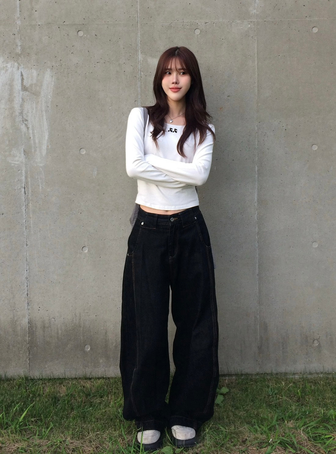 ヴィンテージ風ワイドブラックカーブデニム BC003