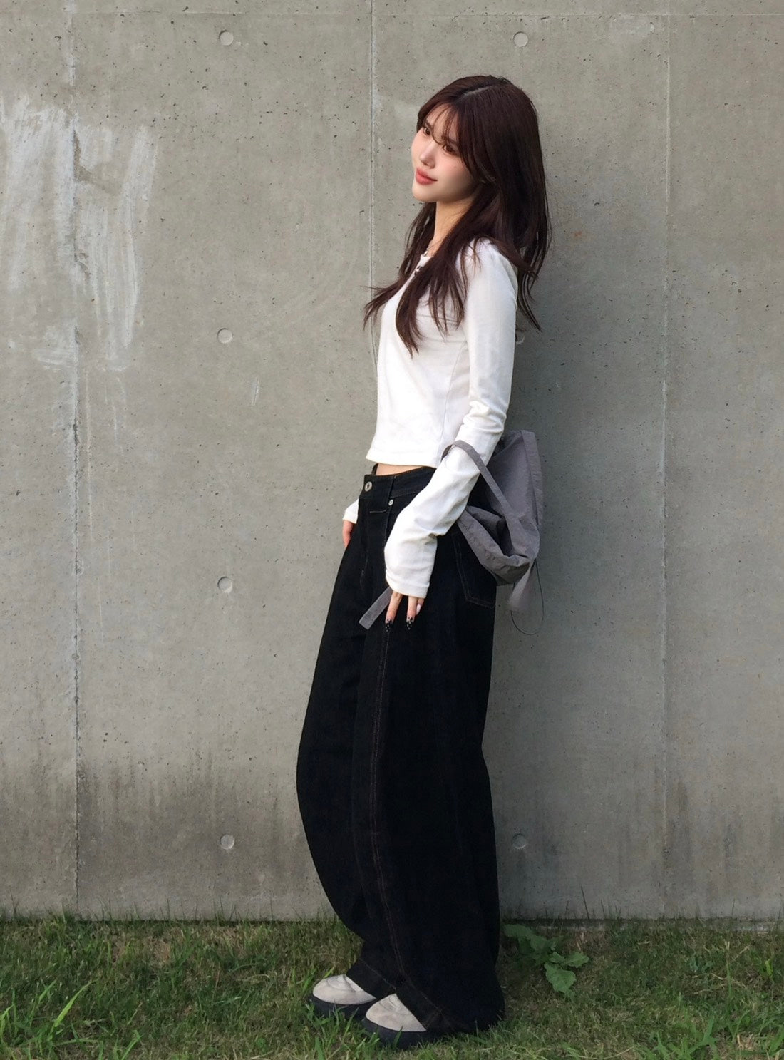 ヴィンテージ風ワイドブラックカーブデニム BC003