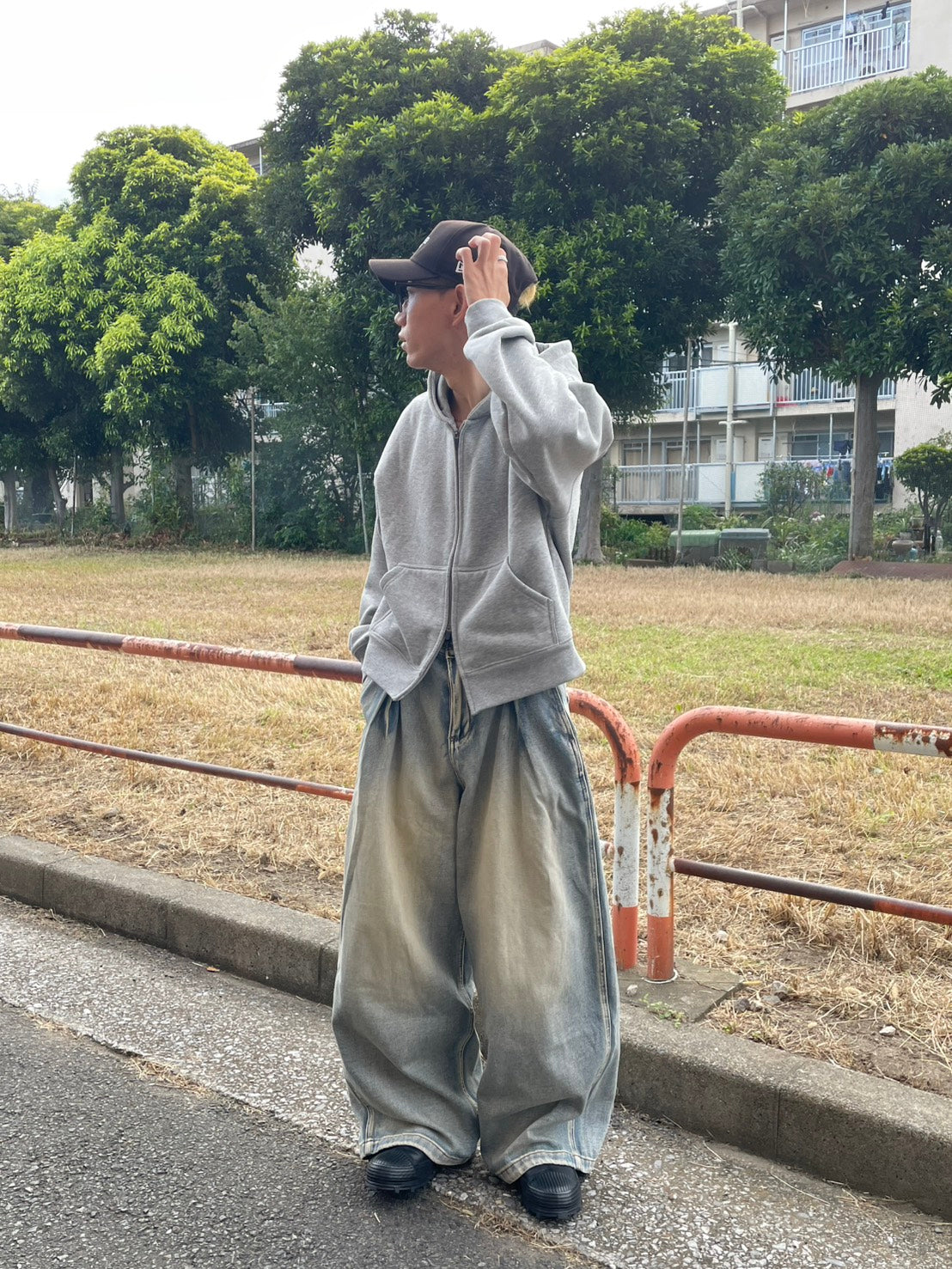 ボクシーフィット裏起毛ジップパーカ YMA-001