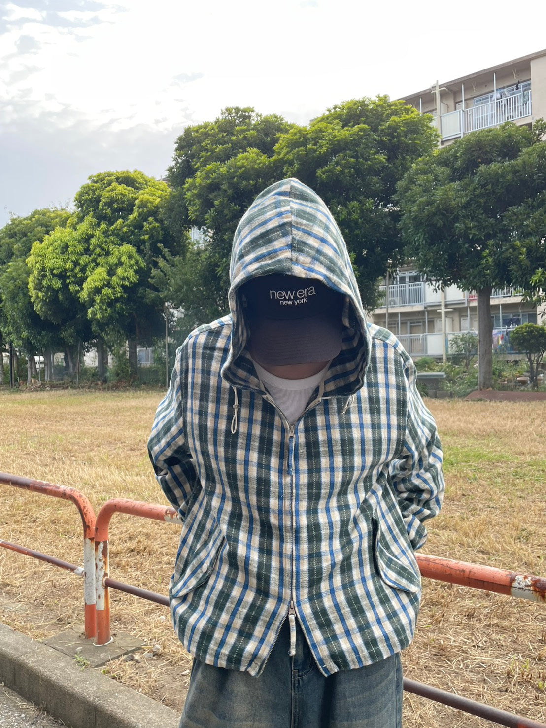 クロップド丈 ネルチェック フードジップブルゾン YMA-003