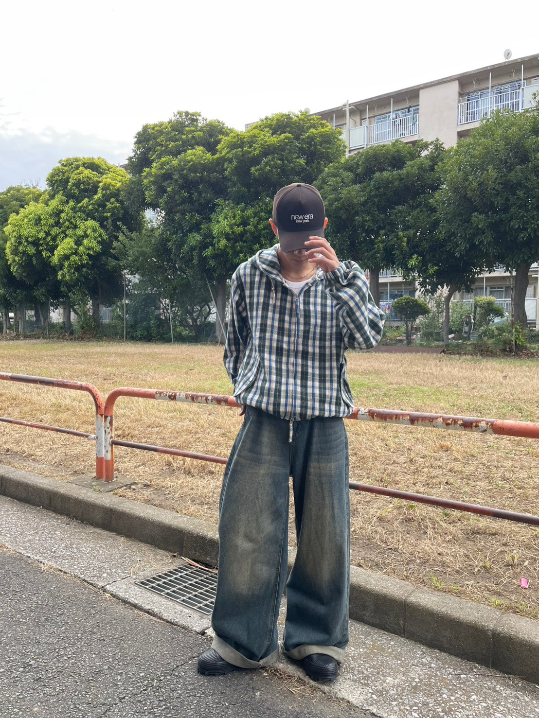 クロップド丈 ネルチェック フードジップブルゾン YMA-003