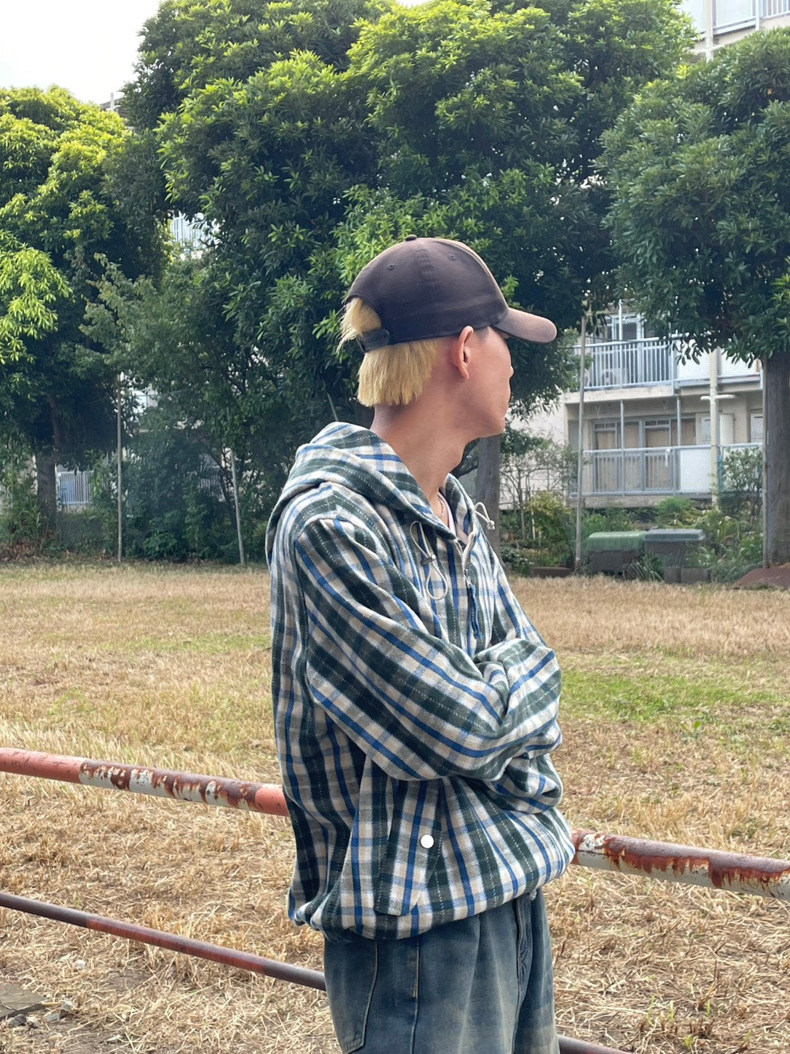 クロップド丈 ネルチェック フードジップブルゾン YMA-003