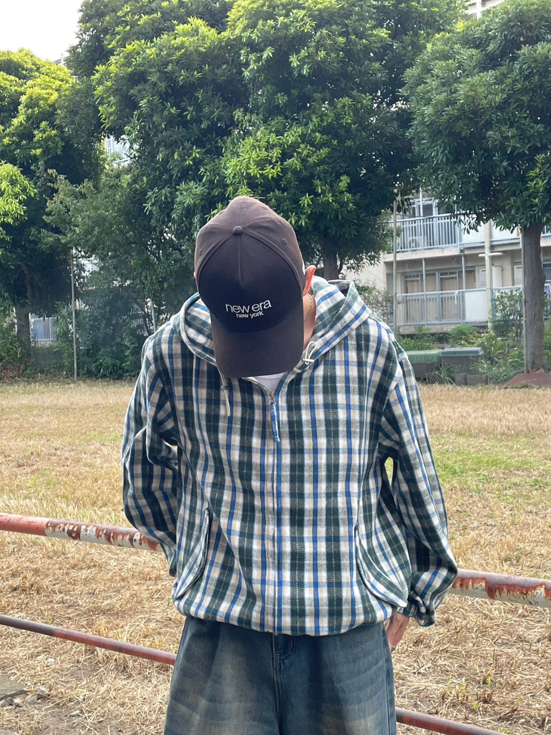 クロップド丈 ネルチェック フードジップブルゾン YMA-003