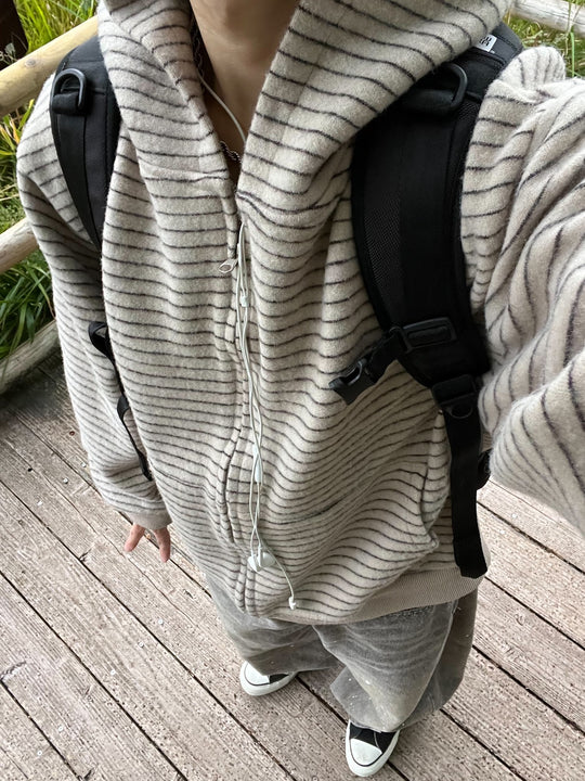 ベロア風ストライプ・ボックスフーディー IP-003