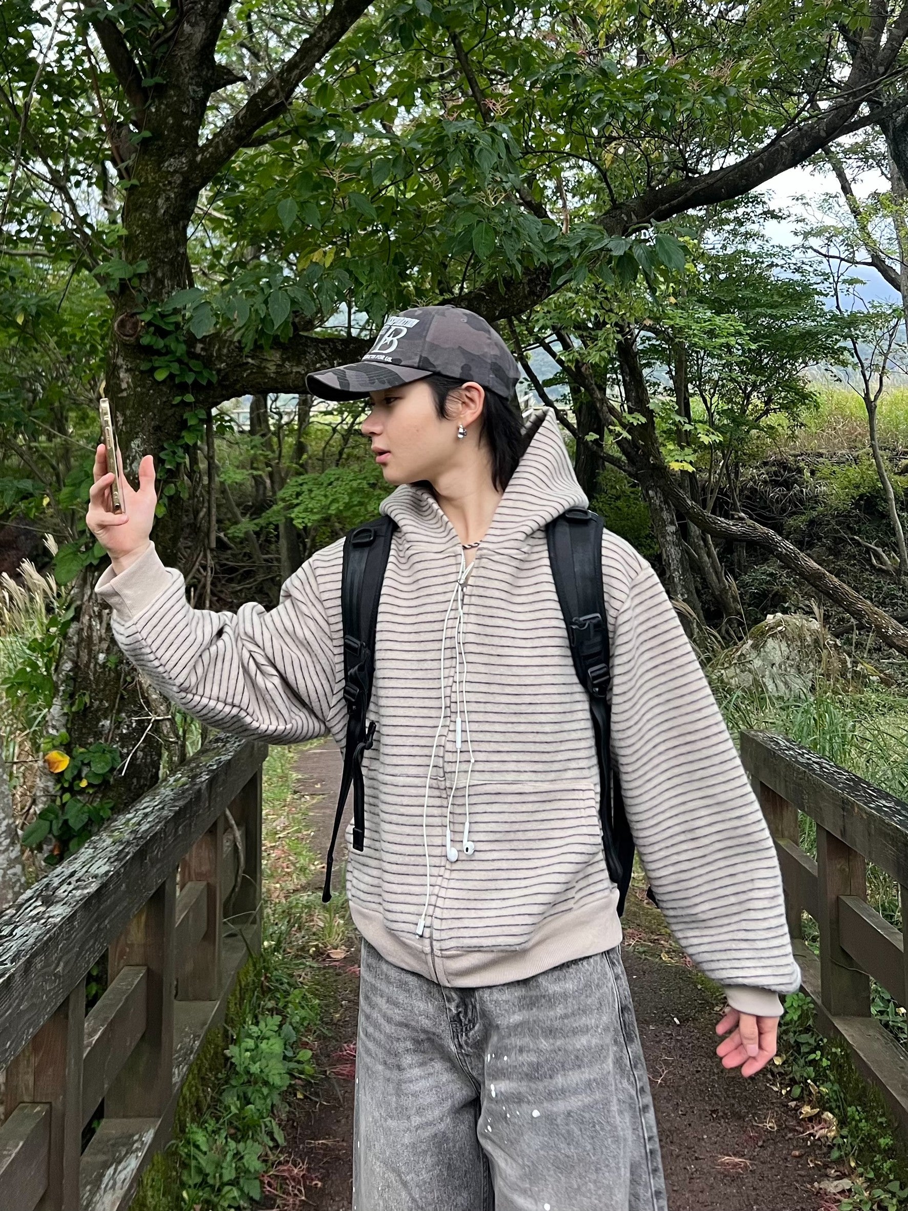 ベロア風ストライプ・ボックスフーディー IP-003