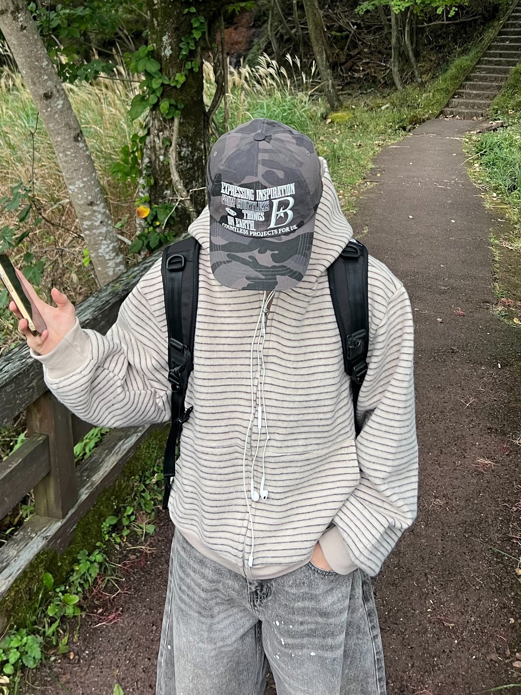 ベロア風ストライプ・ボックスフーディー IP-003