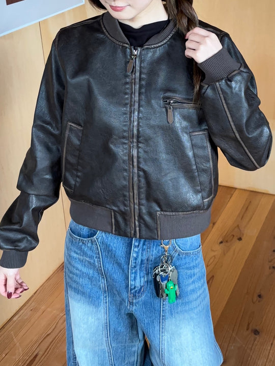 ヴィンテージブラウン ショートレザーブルゾン SCK-027