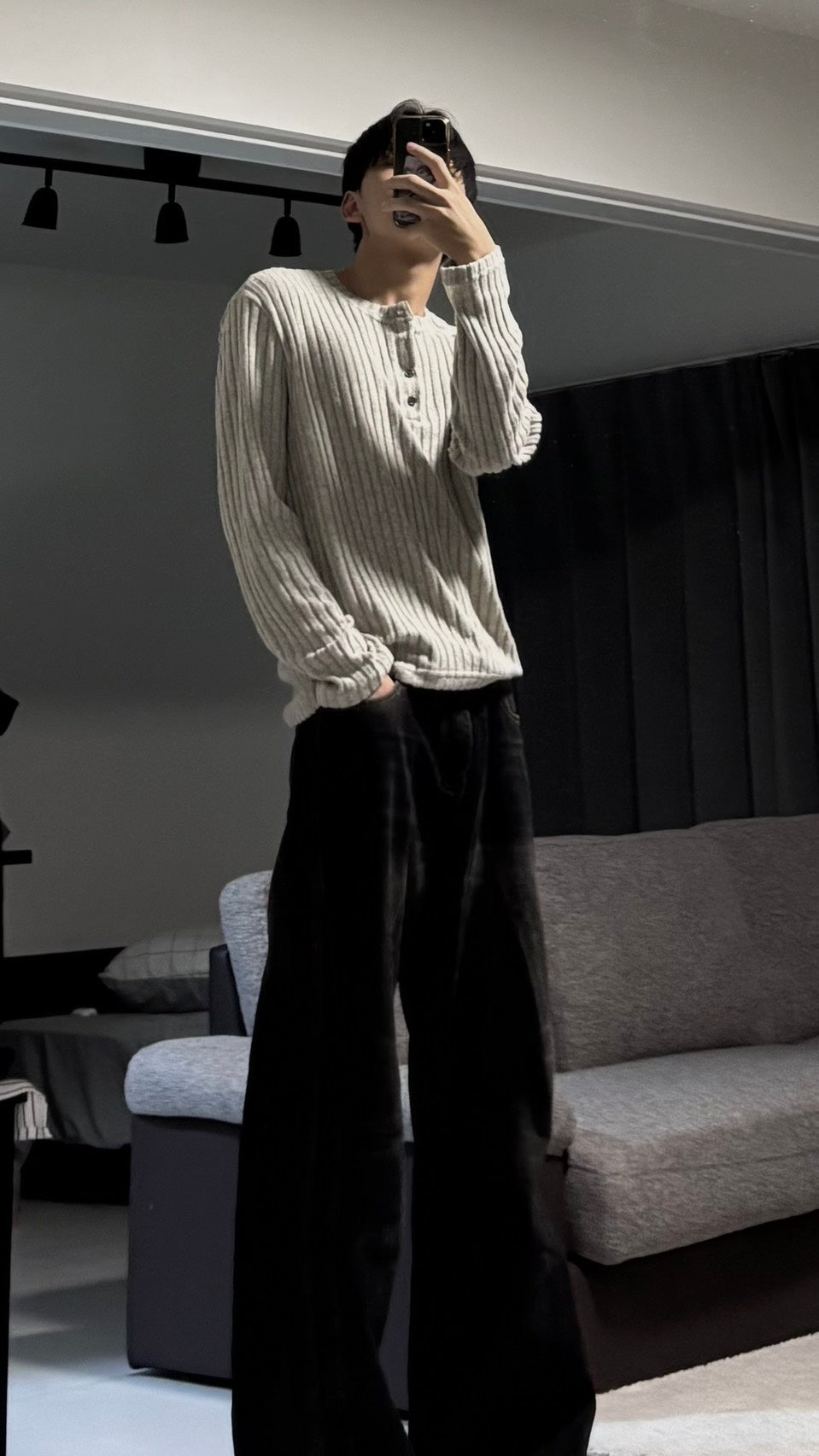 コンパクトリブヘンリーネックニット HOR-002