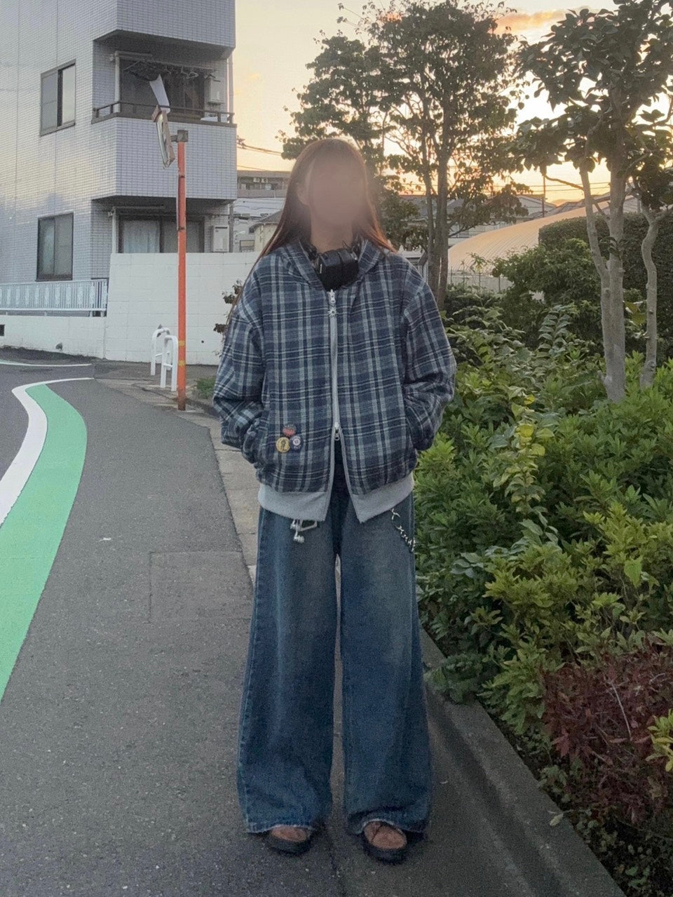 リバーシブルチェックジップパーカー EA006