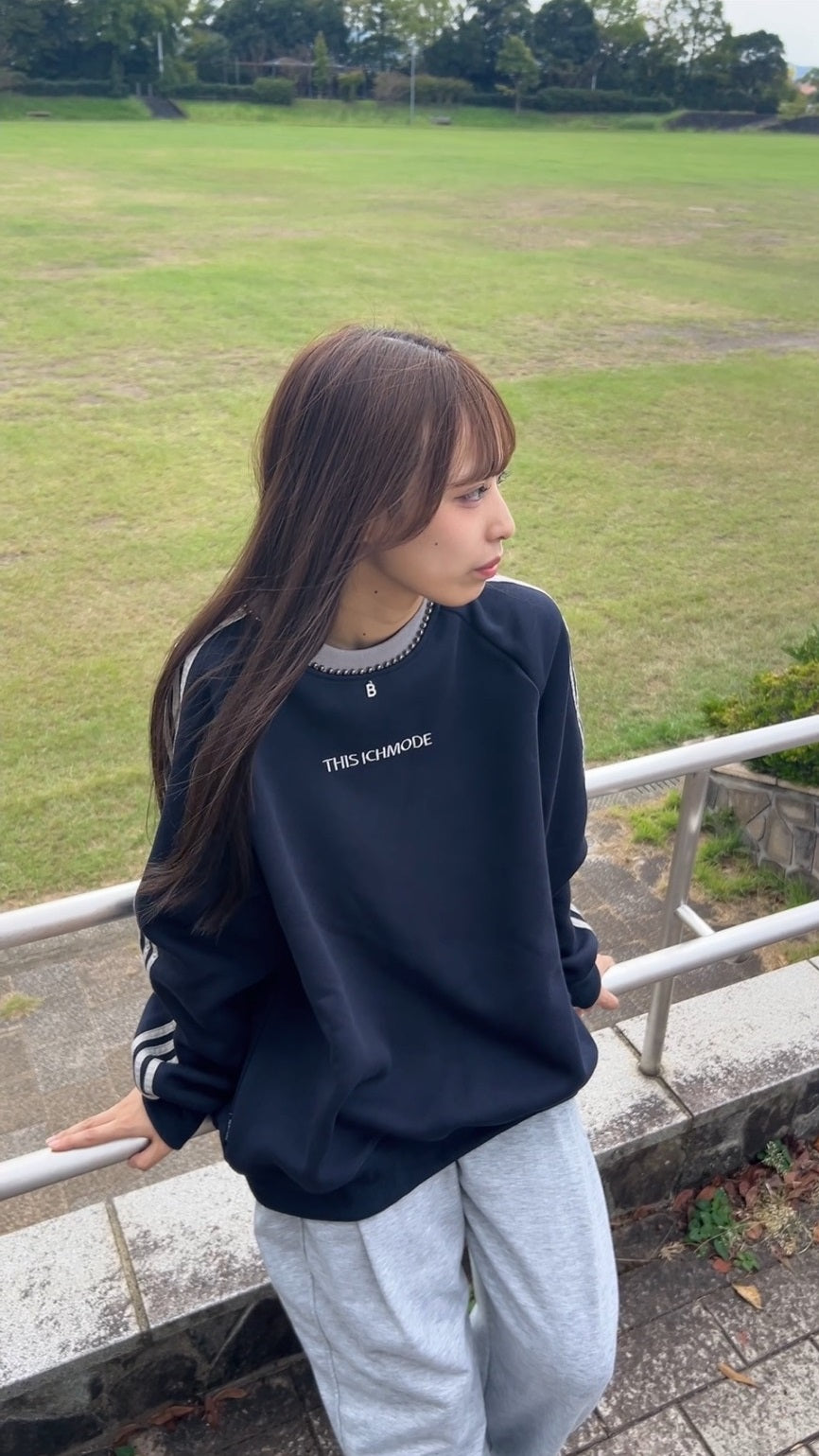 レトロ調ラインスウェットトップス NNK-001