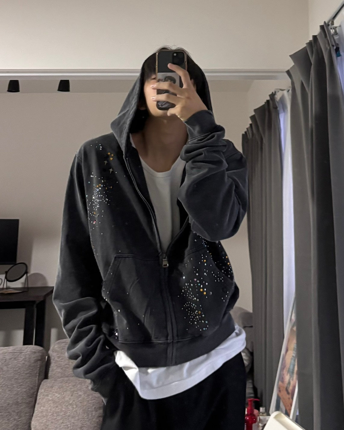 ストーンデザインショートジップパーカ HOR-003