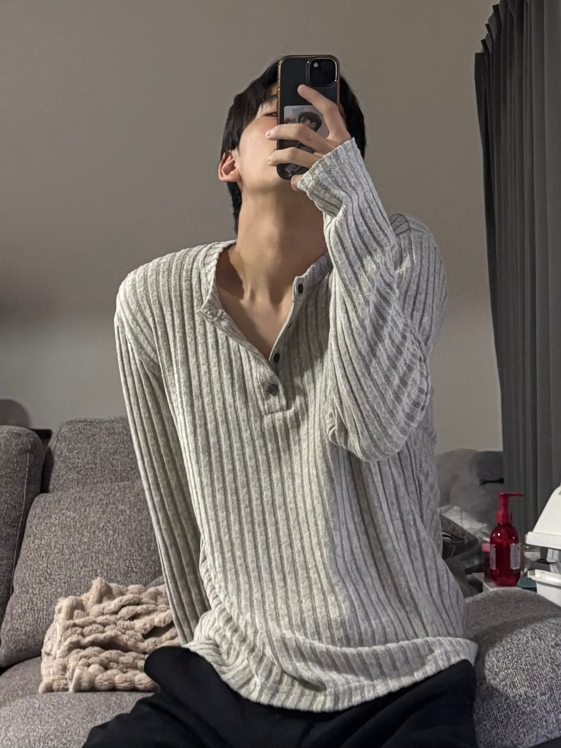 コンパクトリブヘンリーネックニット HOR-002