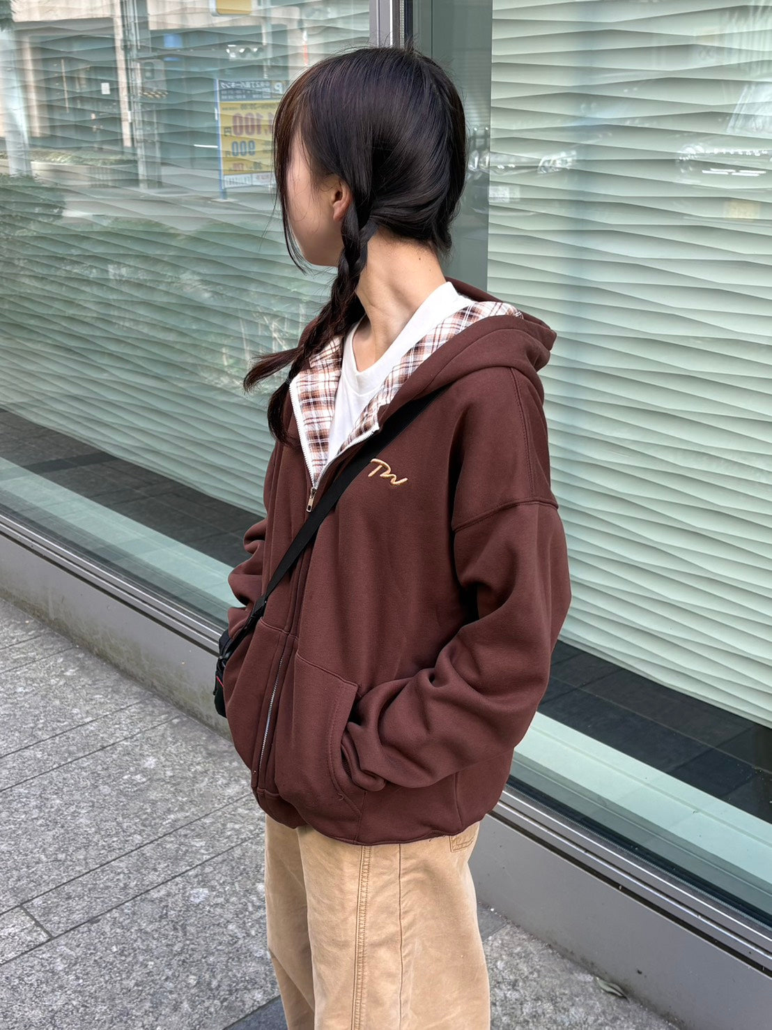 チェック裏地オーバーサイズフーディ SYA-004