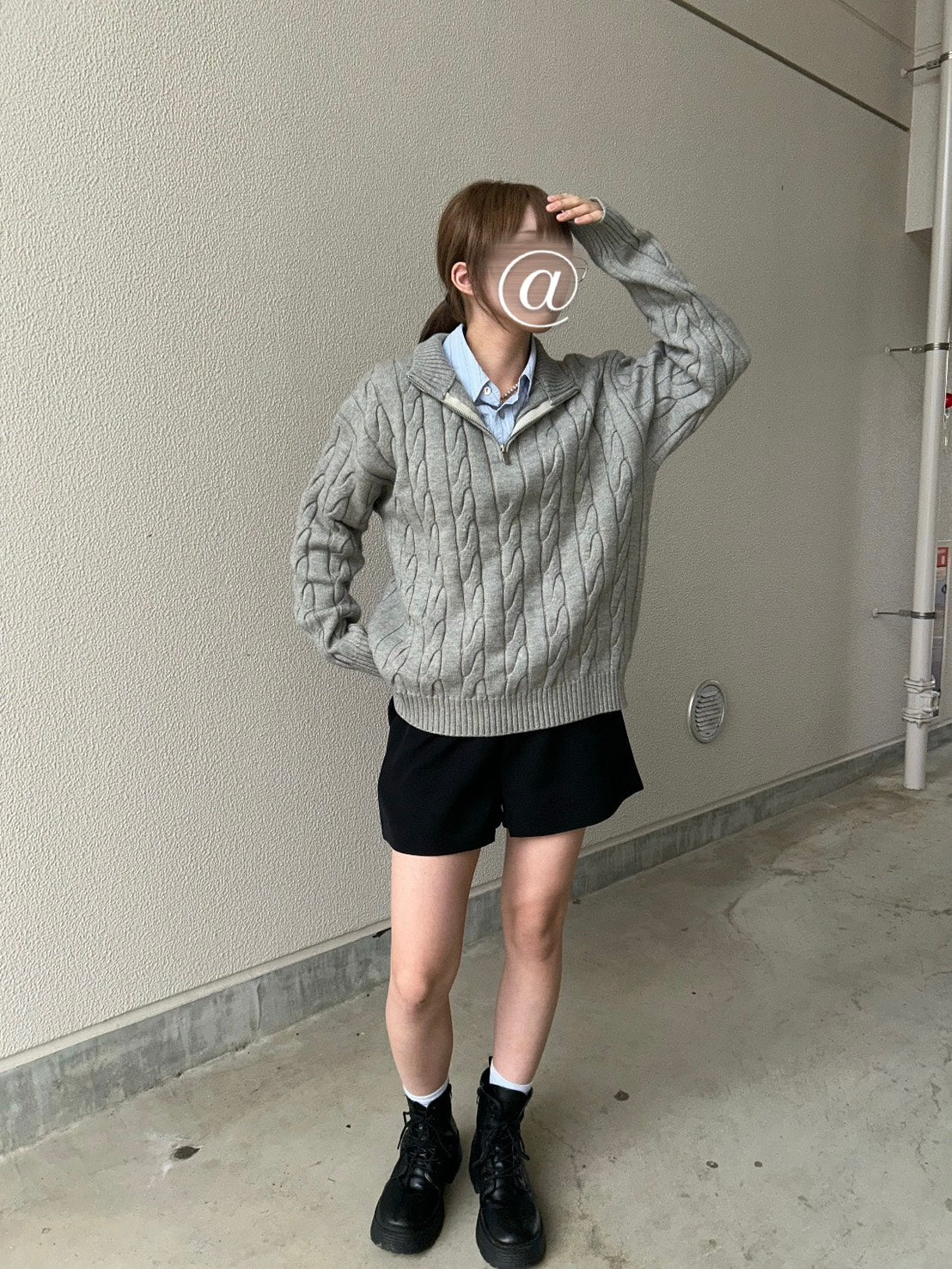 ケーブル編みハーフジップニットプルオーバー LLS-013