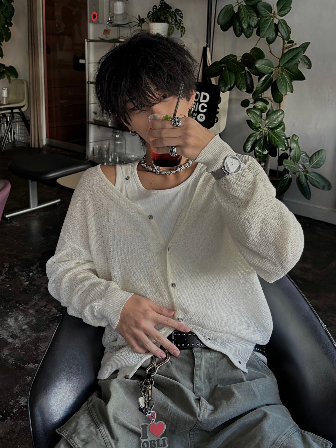 テンセルリネンVネックニットカーデ KES-001