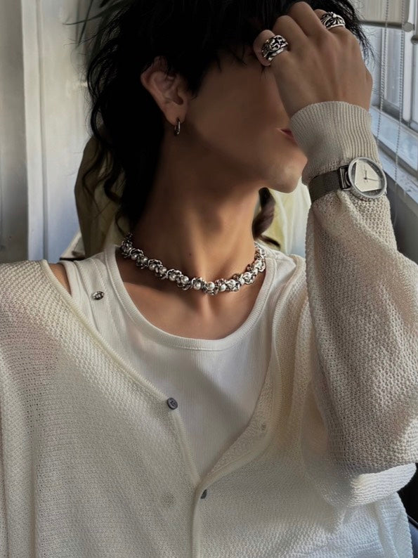 フラワーモチーフキューバンネックレス KES-004