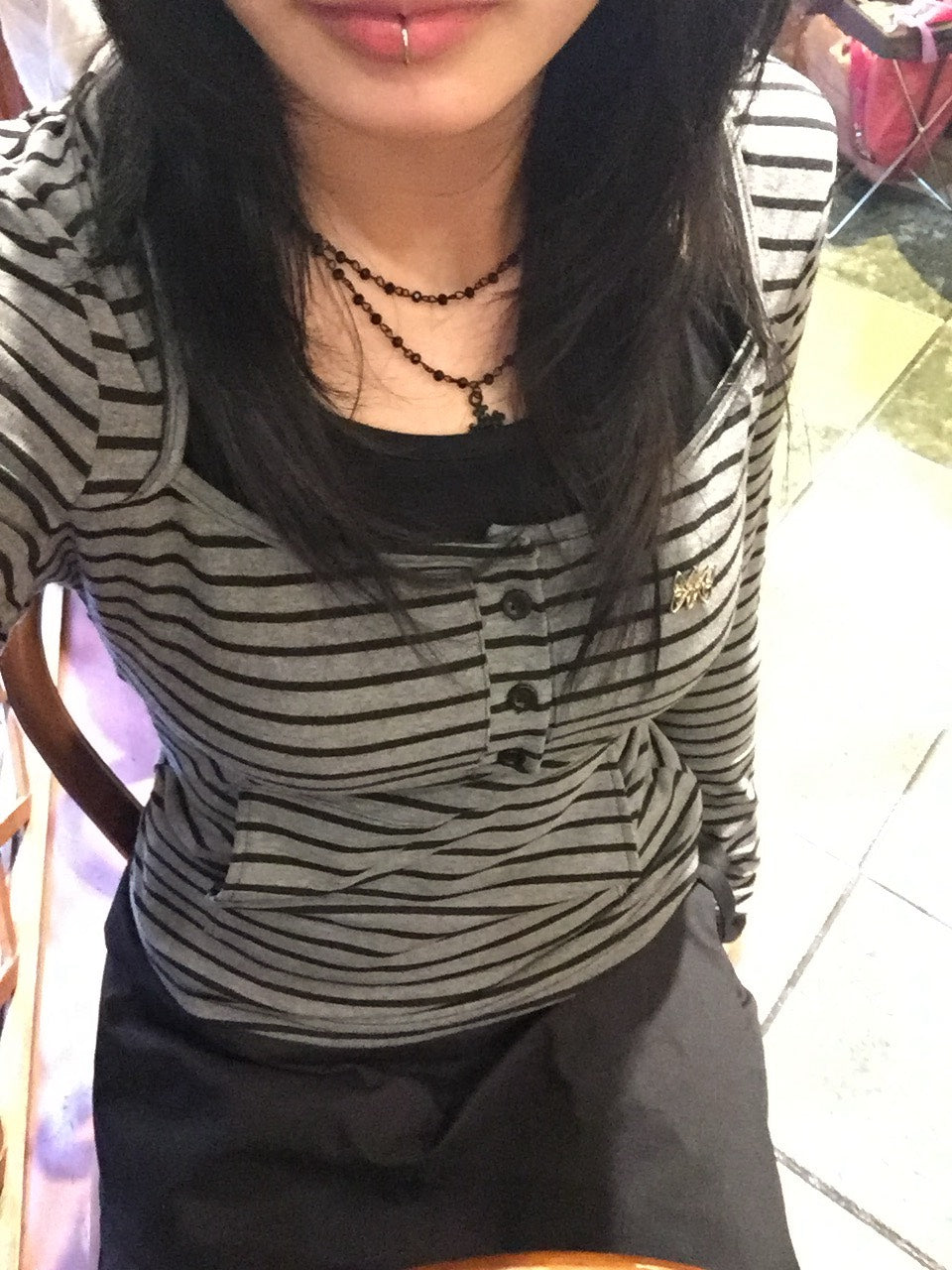 オフショルボーダーフェイクレイヤードT  LXY-001