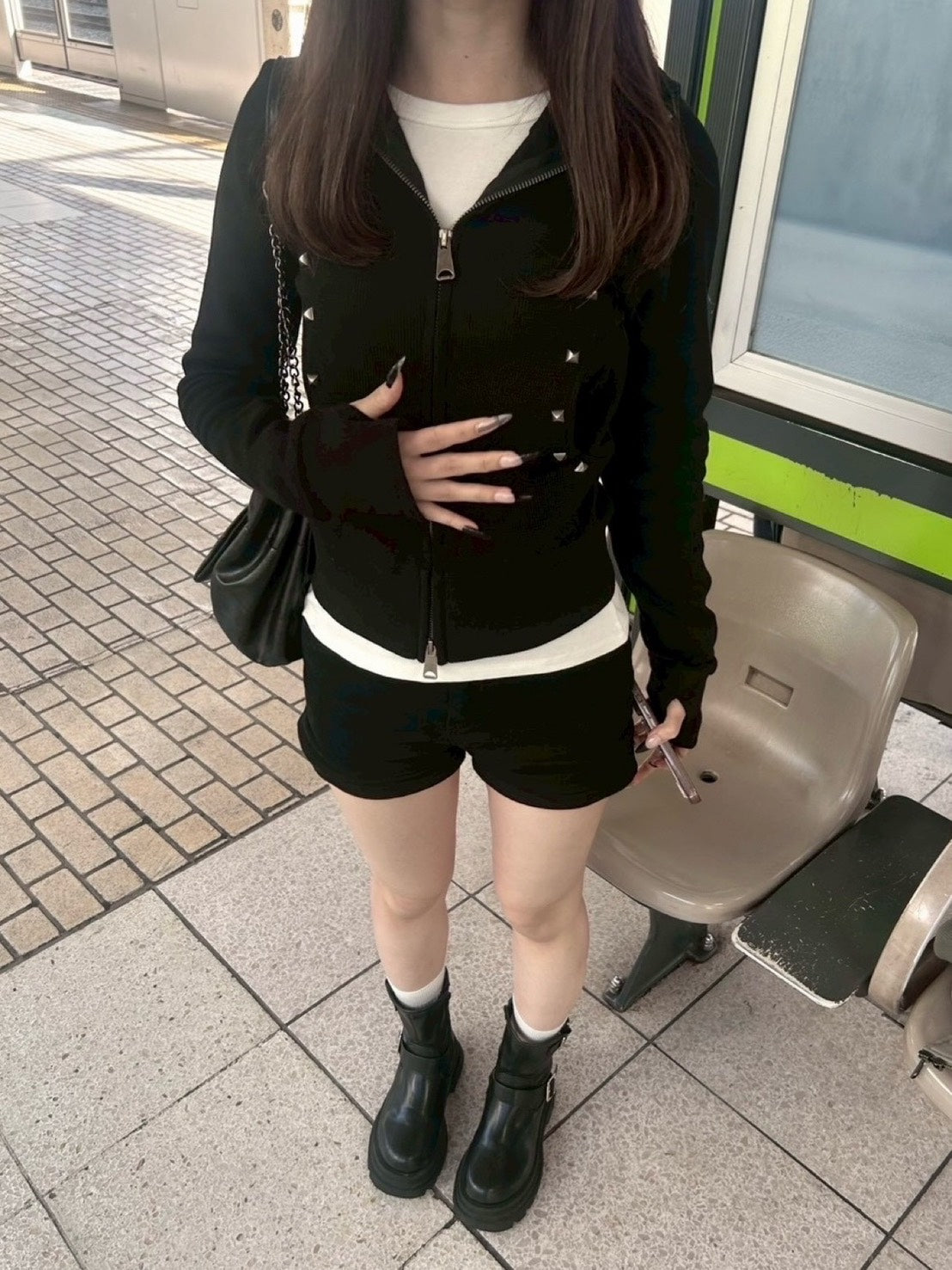 スタッズジップショートパーカー NEG-001