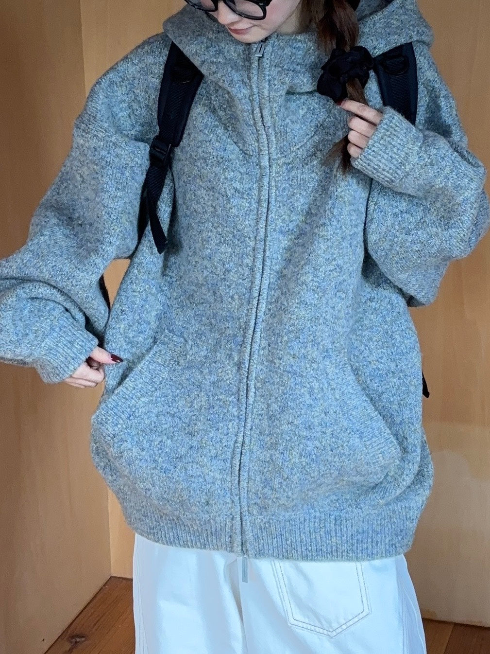 メランジウールジップニットフーディジャケット SCK-034