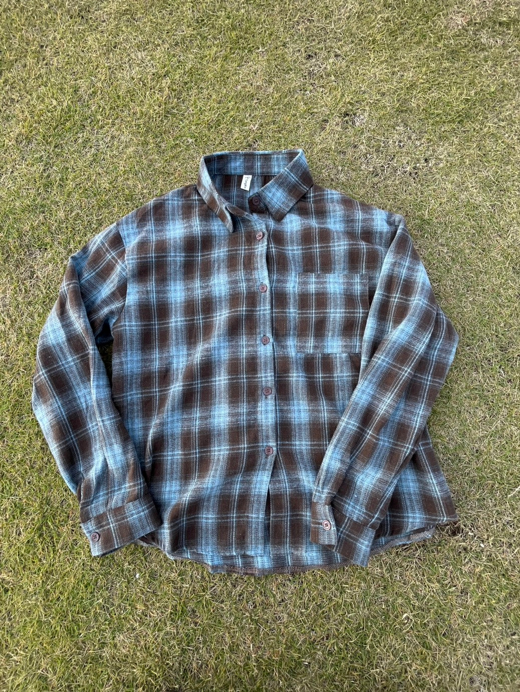 ブラウンブルーチェックネルシャツ/ルーズ BIBI-006