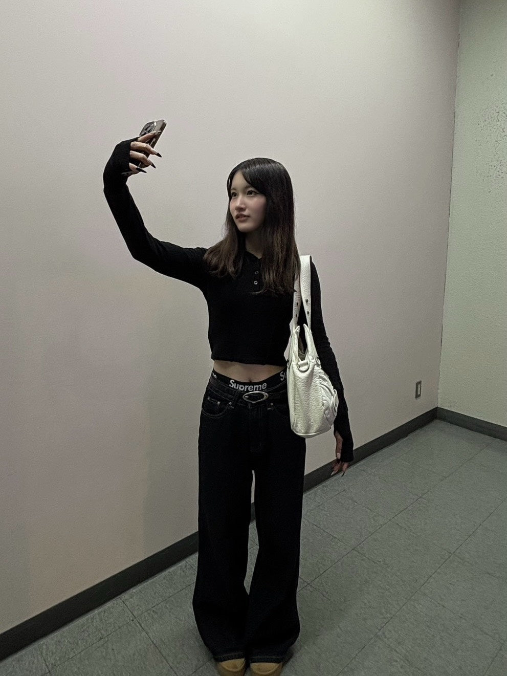 ヘンリーボタンクロップドフィットフーディ NEG-002