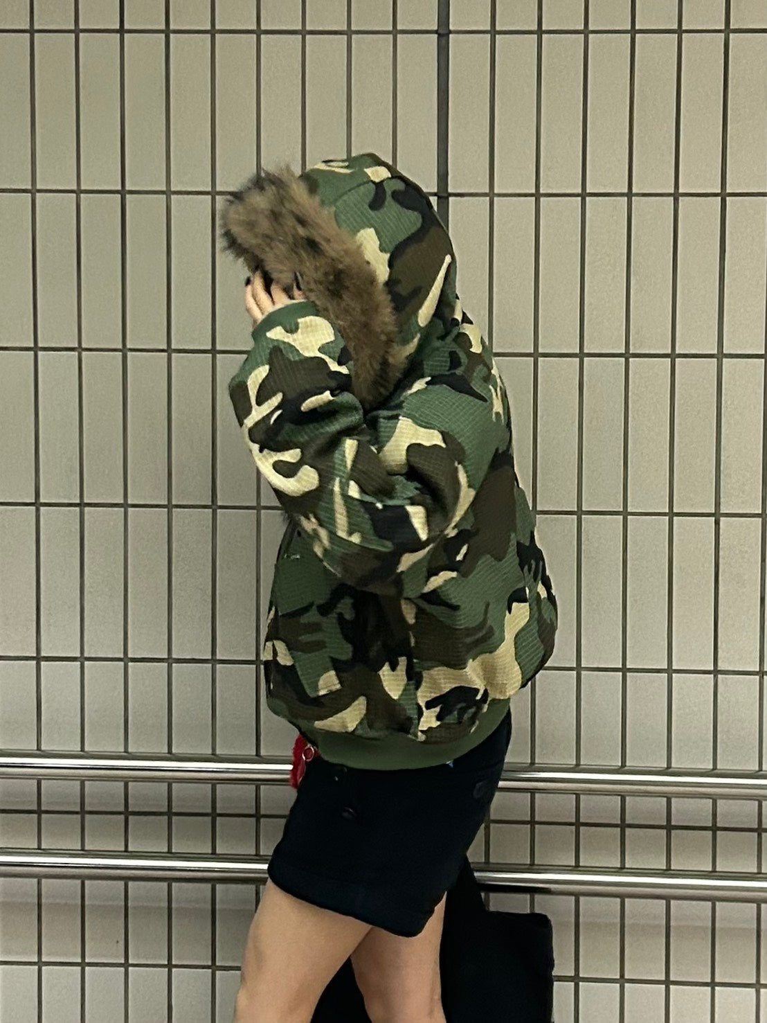 ファーフード迷彩リバーシブル中綿ジャケット MI-029