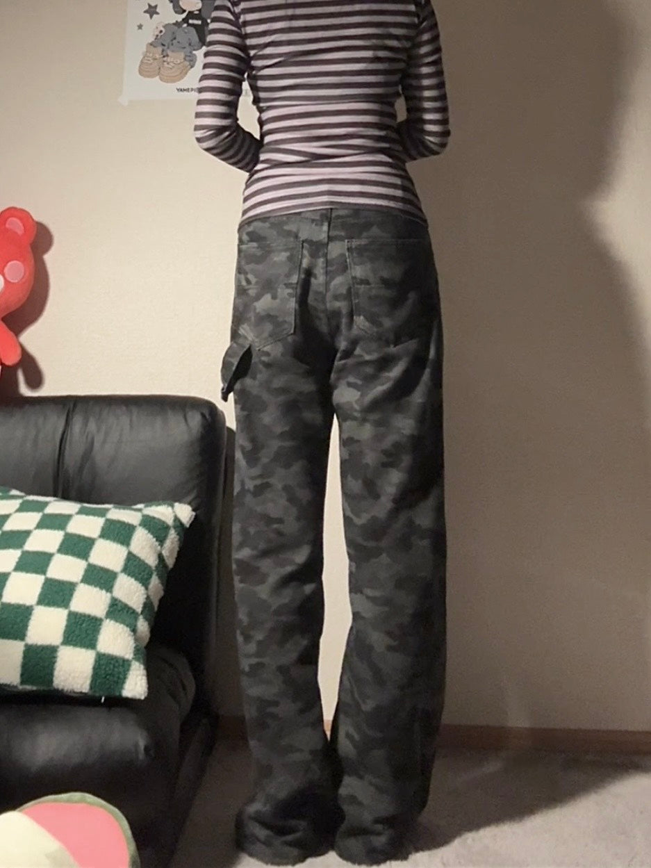 フィット微フレア迷彩ワークストレートパンツ LXY-003