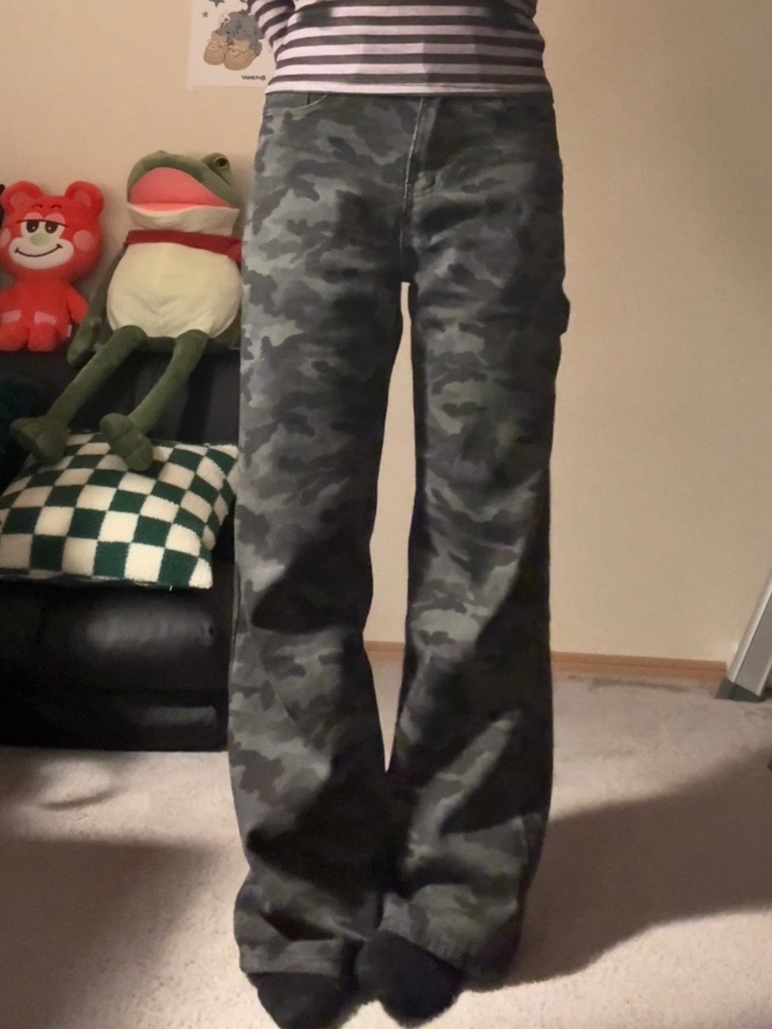 フィット微フレア迷彩ワークストレートパンツ LXY-003