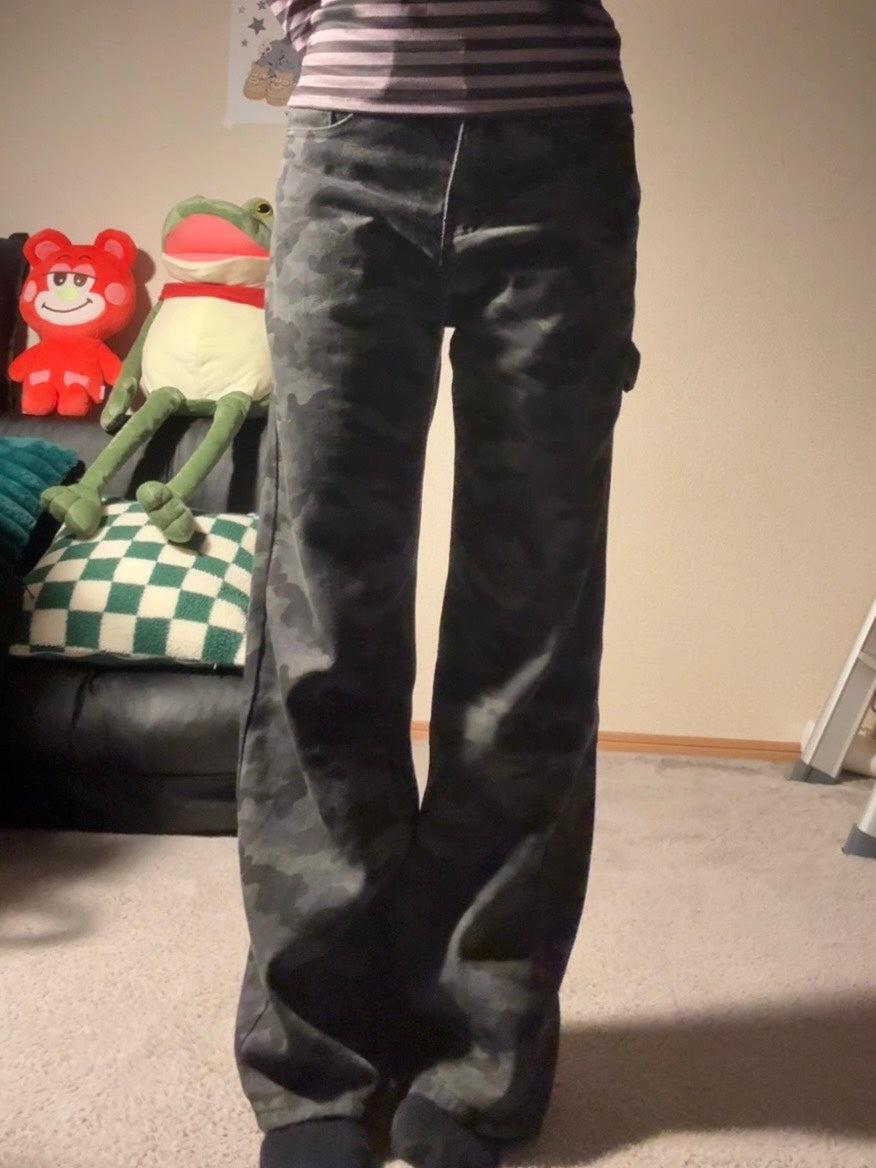 フィット微フレア迷彩ワークストレートパンツ LXY-003