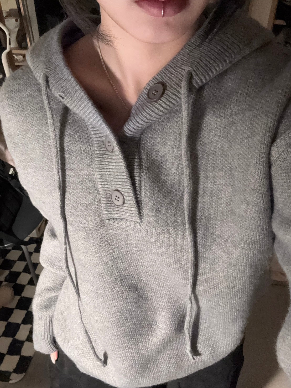 ヘビーゲージフーディボタンニットプルオーバー LXY-004