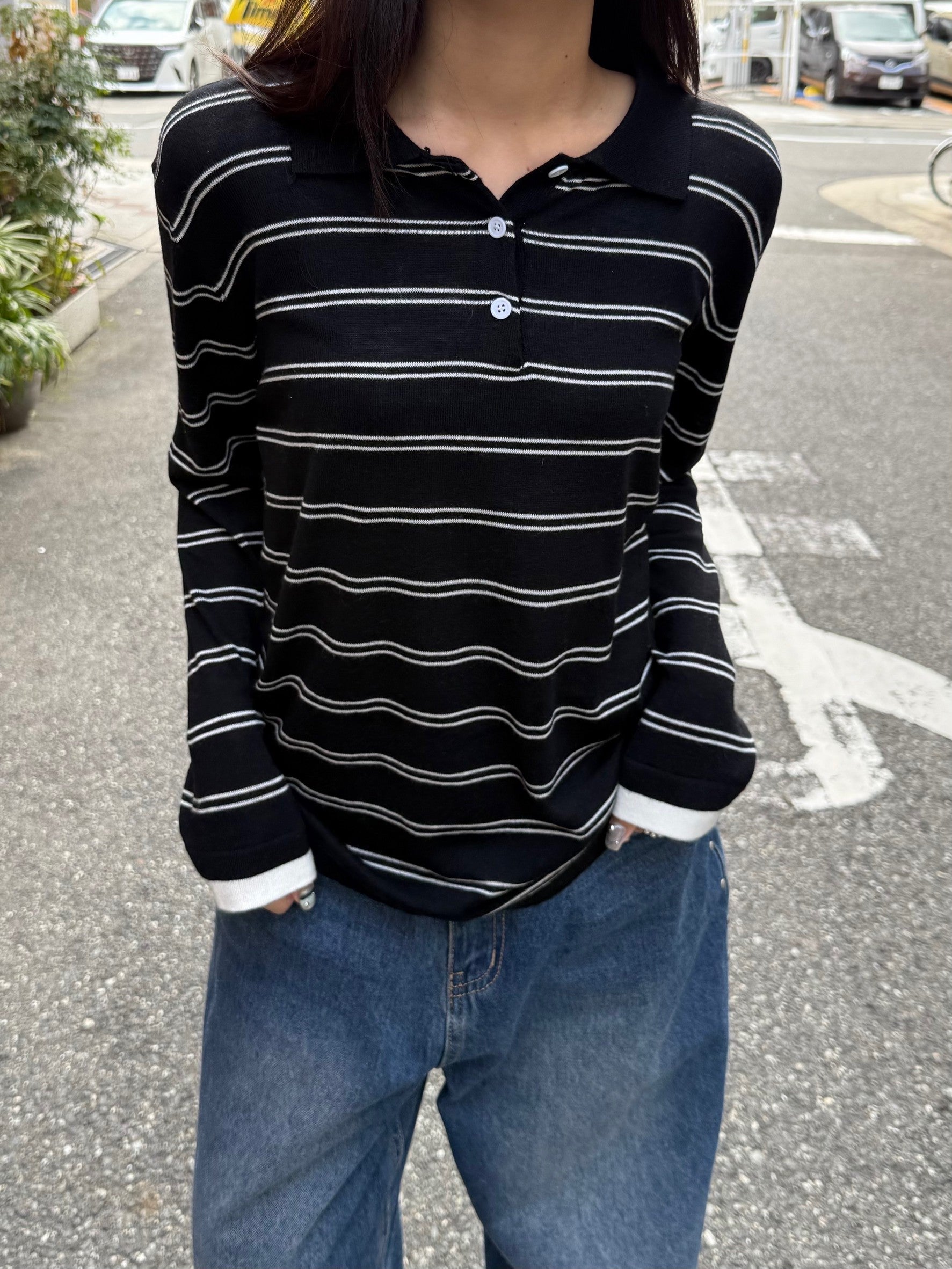 スクールライクボーダーニットポロシャツ TM-012