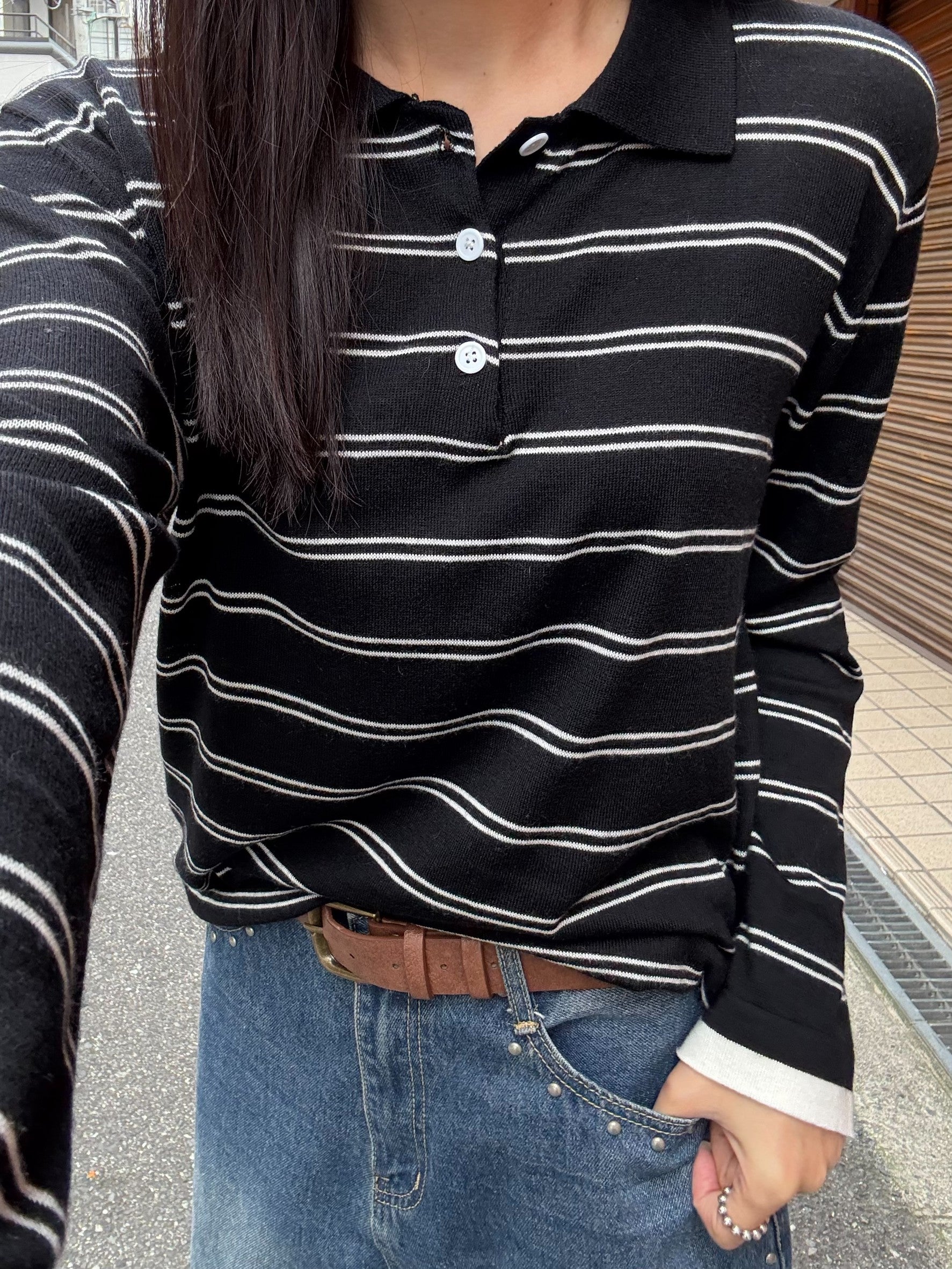 スクールライクボーダーニットポロシャツ TM-012