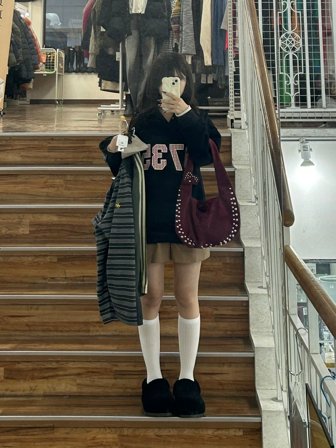 グレンチェックナンバーロゴ刺繍 パーカーMI-16