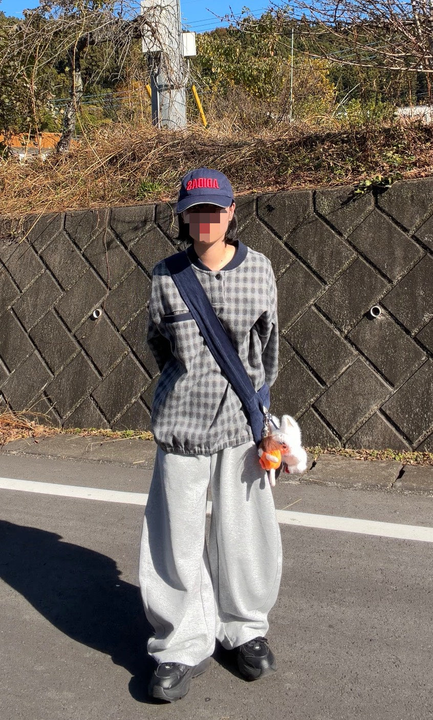 チェック柄ラグランオーバースウェットトップ GY-004