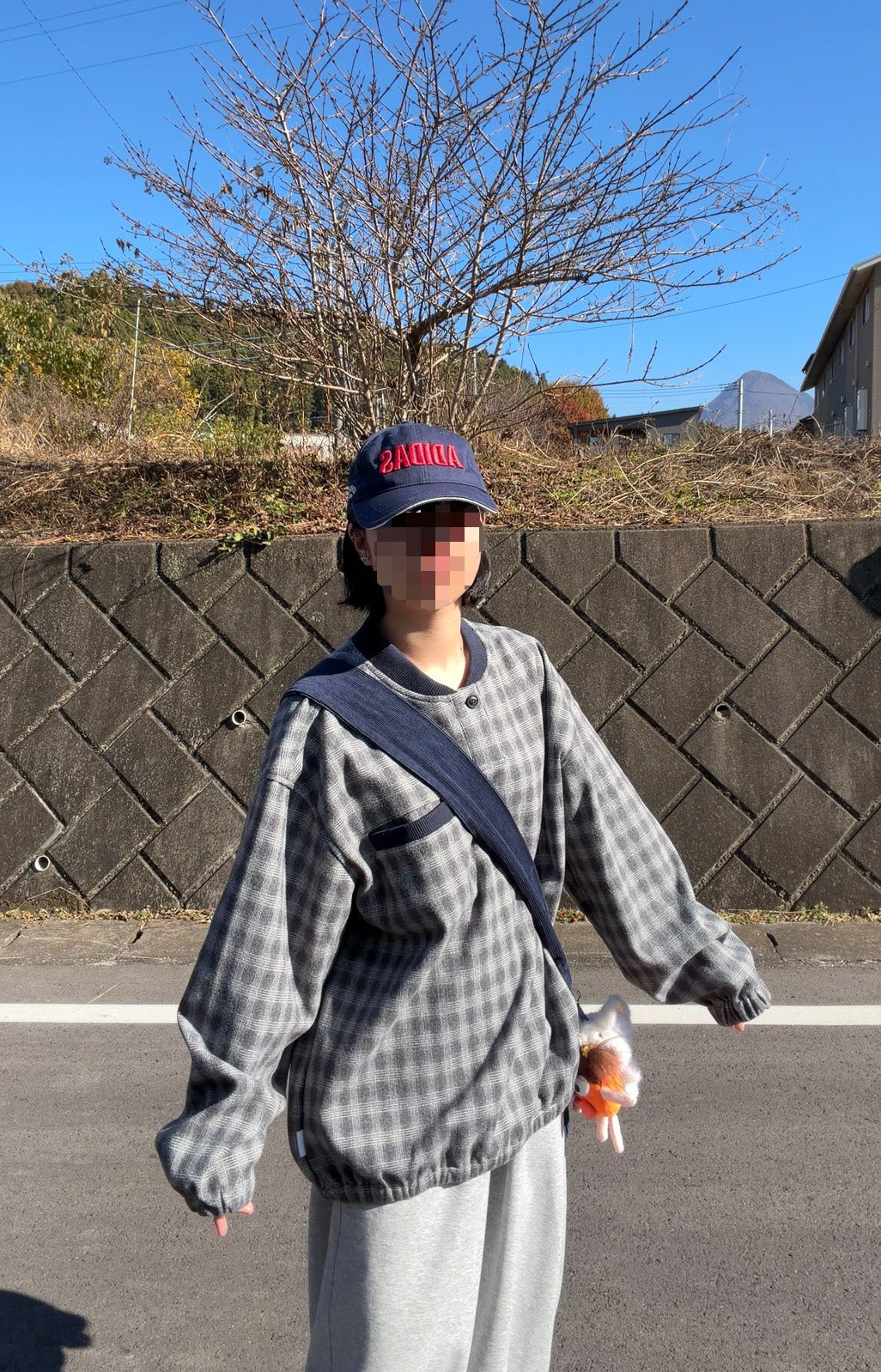 チェック柄ラグランオーバースウェットトップ GY-004