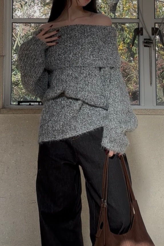 フェザーヤーンオフショルリラックスニット UI-003