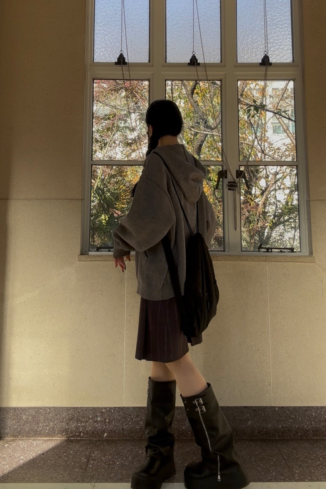 メランジニットジップフーディリラックストップ UI-004