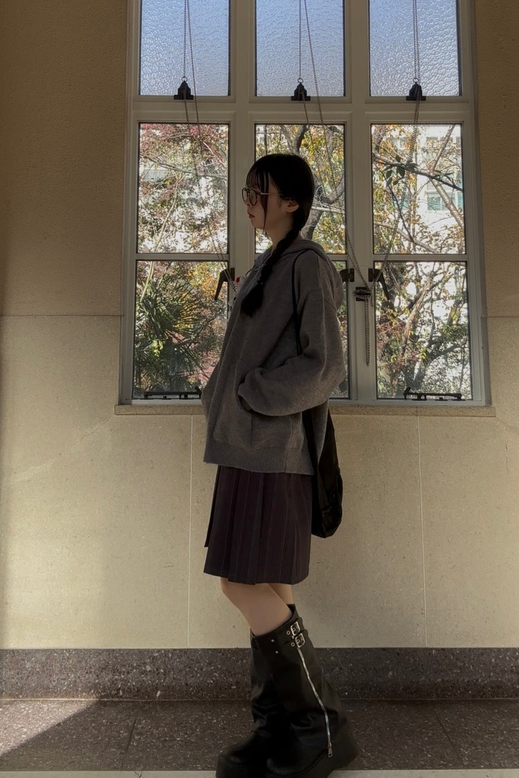 メランジニットジップフーディリラックストップ UI-004