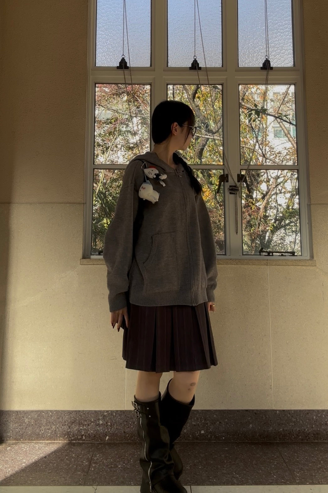 メランジニットジップフーディリラックストップ UI-004