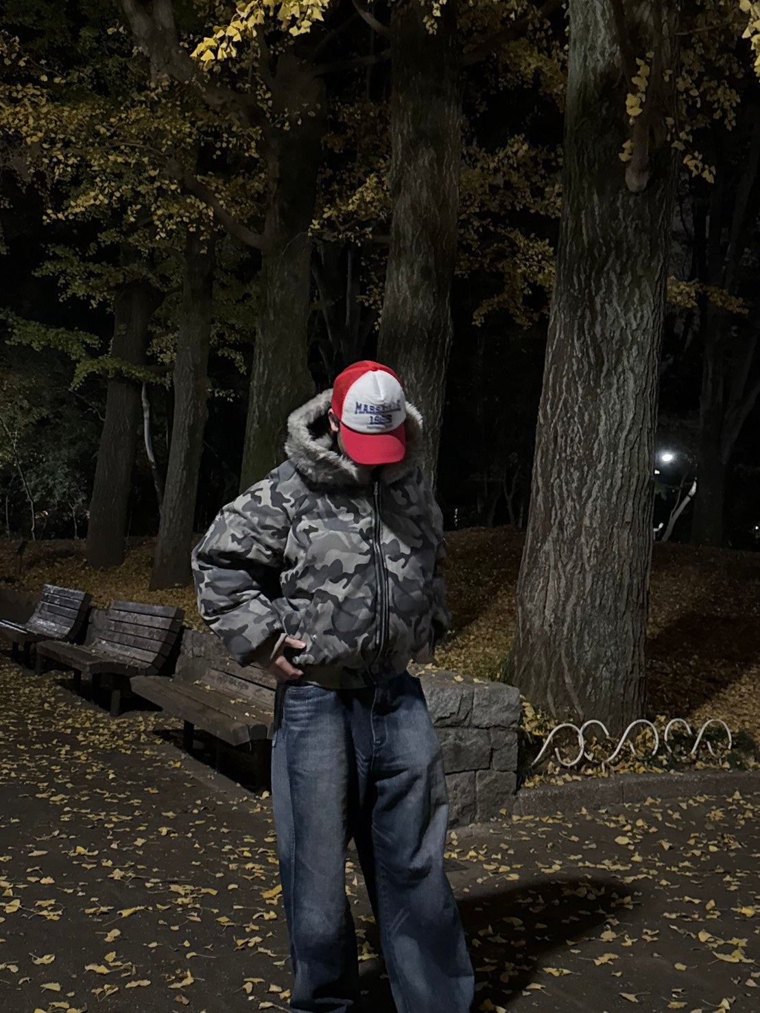 迷彩ファー付きフード中綿ショートジャケット PP006