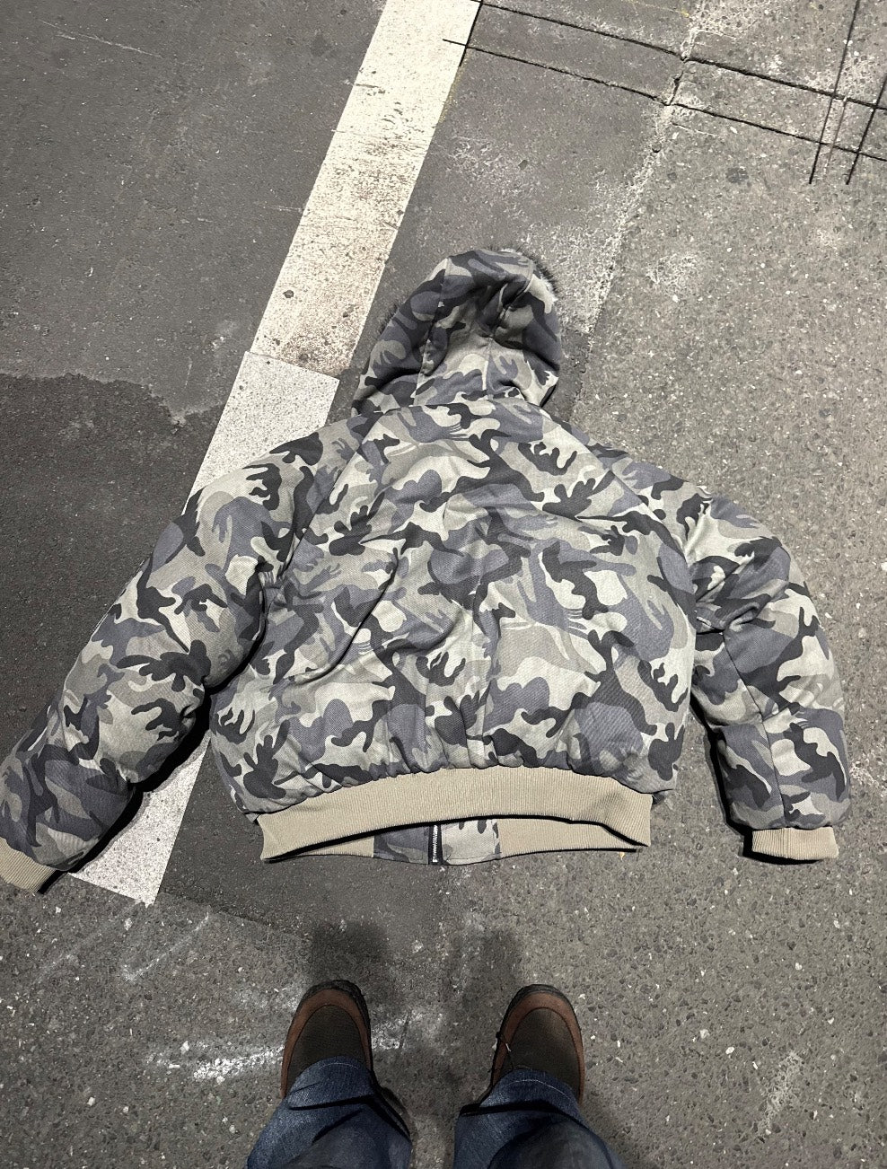 迷彩ファー付きフード中綿ショートジャケット PP006