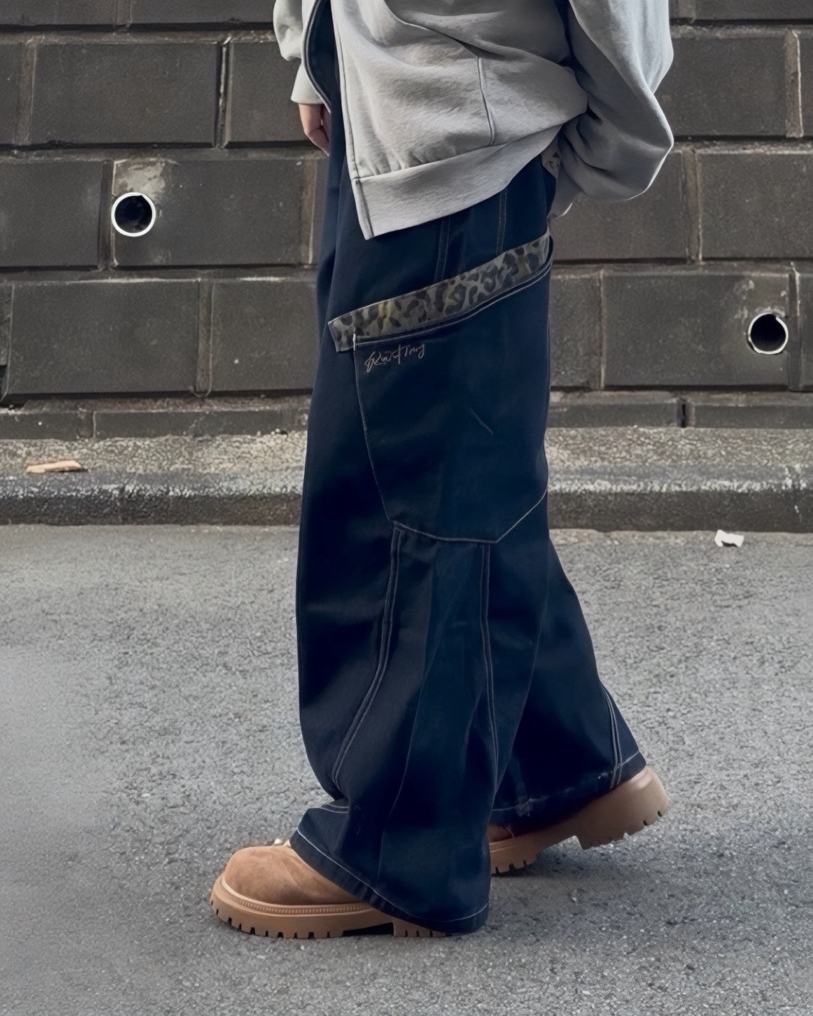 レオパードトリム ワイドデニムカーゴ NNK-002