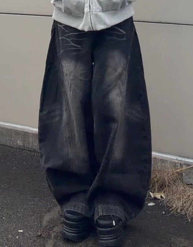 ヴィンテージウォッシュ ワイドカーブデニム AKA-001