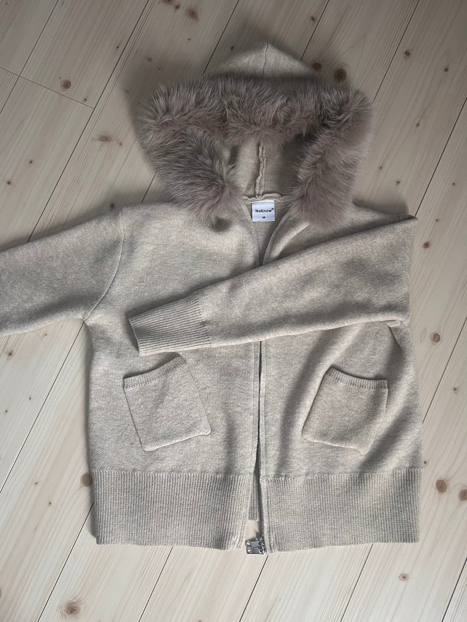 フェイクファーフード ニットジップパーカー OT-031