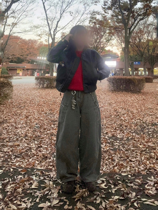 ストライプカーブ ワイドデニムカーゴパンツ EA-012